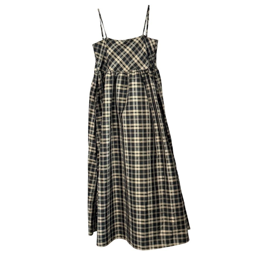 Dream Sister Jane Cosmic Plaid Midi Dress Black Square Neck Tie Back - Small - Picture 2 of 5